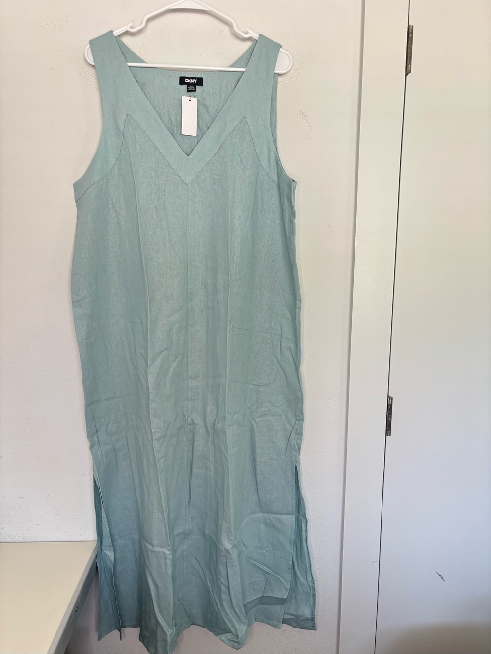 DKNY NWT SKY BLUE LINEN BLEND A LINE MAXI DRESS SZ XL